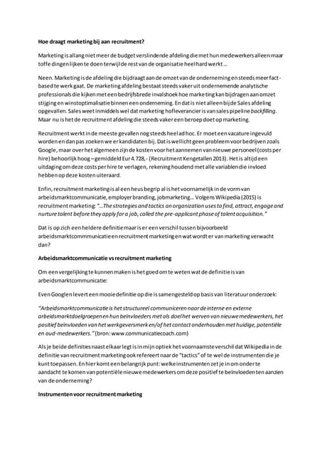 Marketing Recruitment - Hoe draagt marketing bij aan recruitment