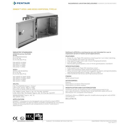 Hoffman ZONEX ATEX & IECEx Certified Enclosures, Type 4x Hazardous