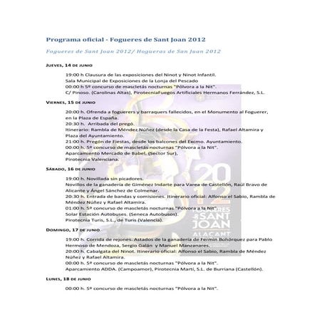 Programa Oficial Hogueras 2012