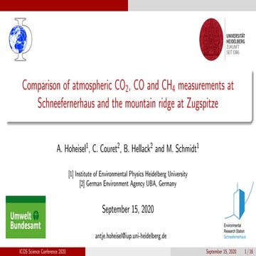Hoheisel, Antje: Comparison of atmospheric CO, CO₂ and CH₄ measurements at Sc...