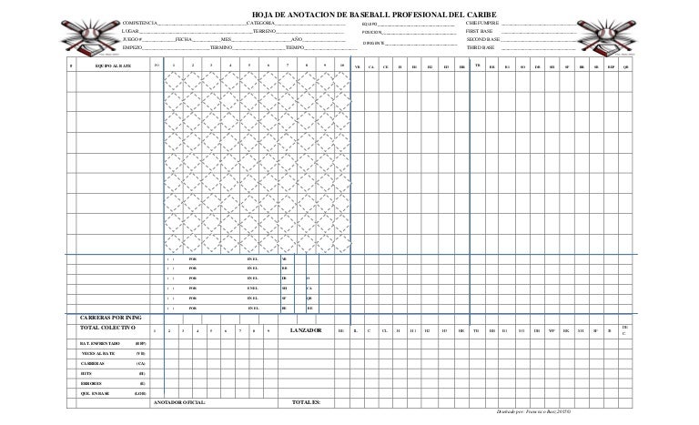 Hoja de anotacion de baseball profesional del caribe
