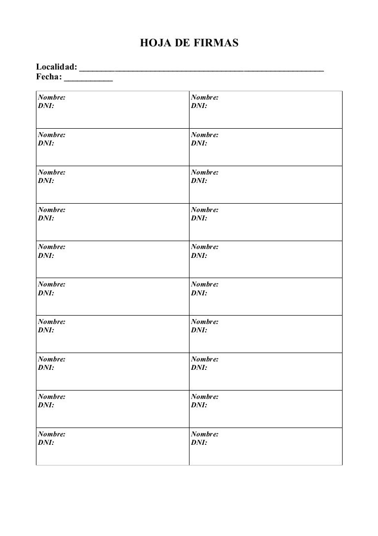 Hoja de firmas