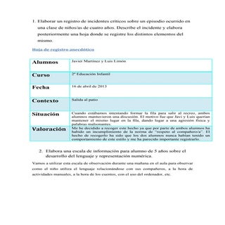 Hoja de registro y escala de observ...