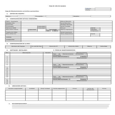 Formato hoja de vida equipos de computo | DOC