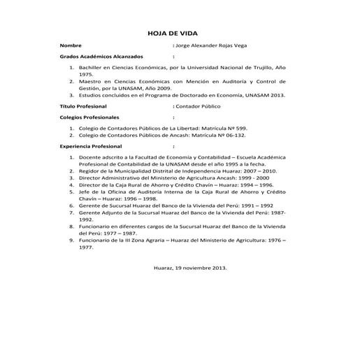 Hoja de Vida - Jorge Alexander Rojas Vega