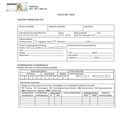 Hoja de vida corporativa