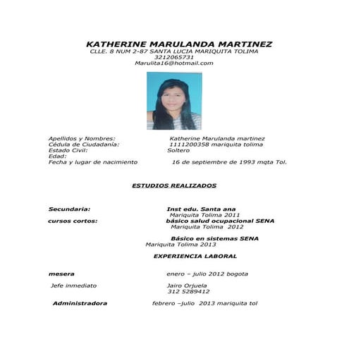 Hoja de vida de kathe