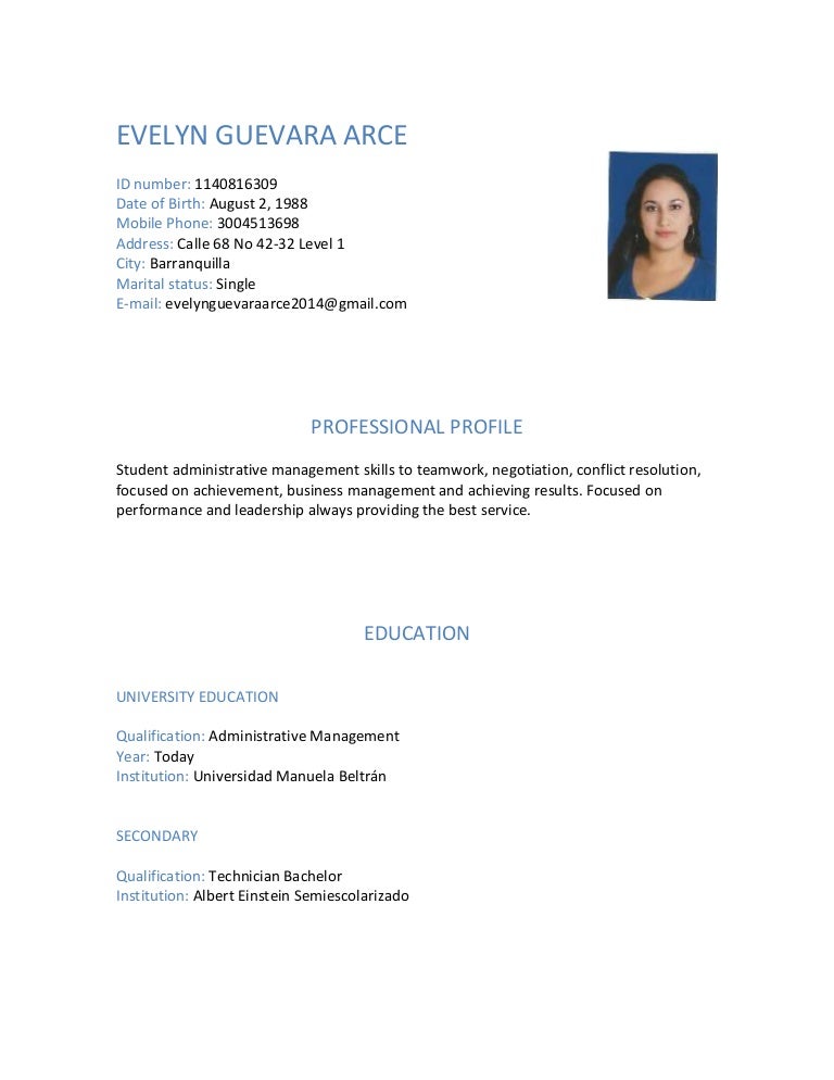 Hoja de vida en ingles tarea