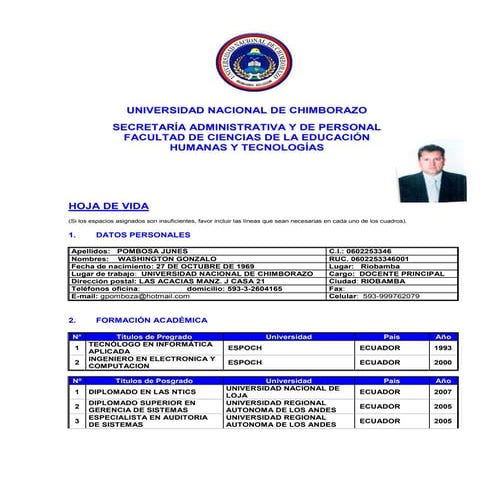Hoja de vida gonzalo pomboza