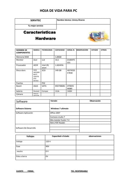 Formato hoja de vida equipos de computo | PDF