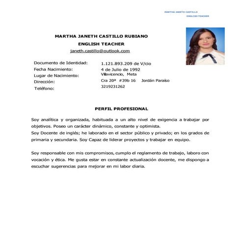 Hoja de vida janeth castillo rubiano  