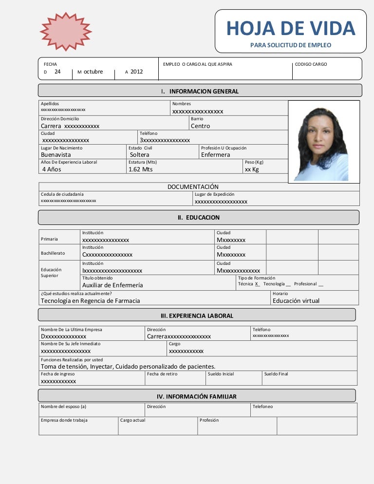 Formato descargar formato hoja de vida sencilla