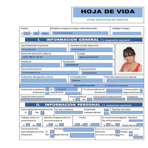Hoja de vida lizeth torres