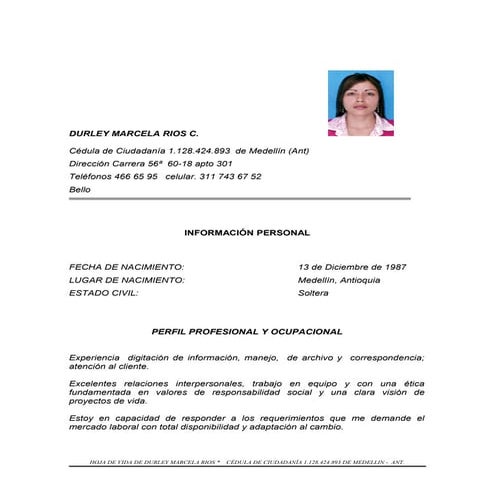 Hoja de vida marcela