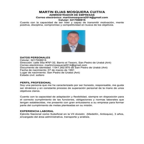 Ejemplo de hoja de vida de estudiante 