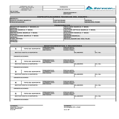 Formato hv equipos de computo | PDF