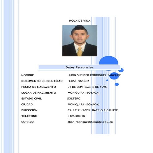 Hoja de vida sneider rodriguez sanchez