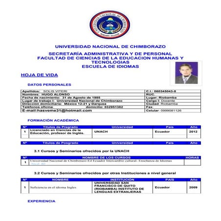 Hoja de vida unach hugo
