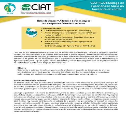 Roles de género y adopción de tecnologías con perspectiva de género en arroz