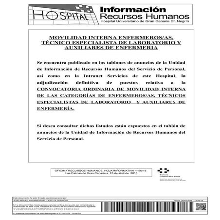 [INFORMACIÓN_HOSPITAL DR NEGRIN] Movilidad interna