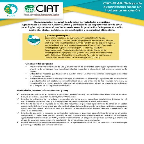 Nivel de adopción de variedades y prácticas agronómicas de arroz en América L...