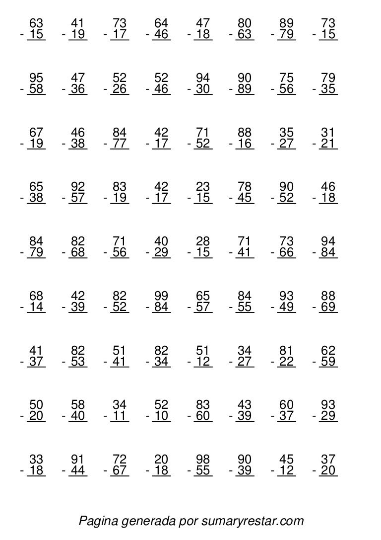 Hoja restas con dos cifras