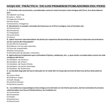 Hojas  de  practica   de  historia  del  Perú 