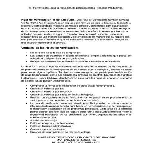 Hojas de verificación.