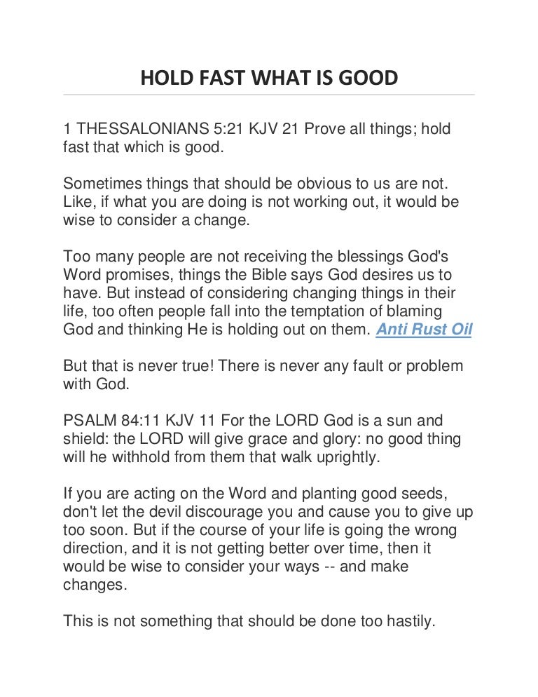Hold Fast What Is Good