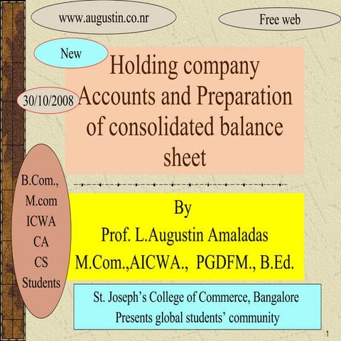 Holding company accounts and consolidated Balance Sheet