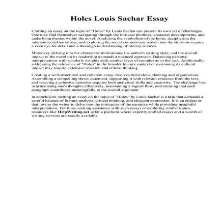 Holes Louis Sachar Essay. Marquette University
