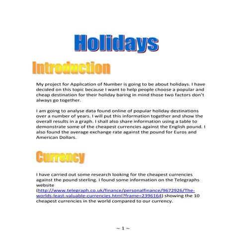 Holiday destinations