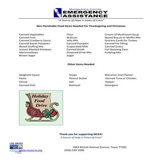 Holiday food donation list