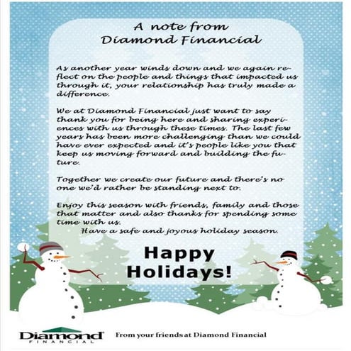 Holiday Note From Diamond Financial