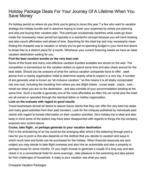 Holiday Package Deals For Your Jour...