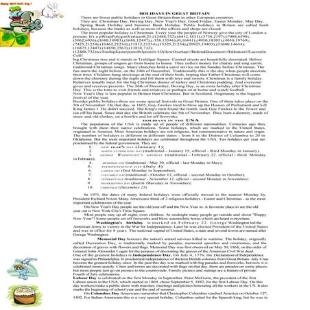 Holidays in the English-Speaking Countries