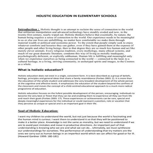 Holistic education in elementary schools