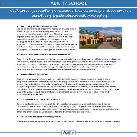 Key Benefits of Private School Education | PDF