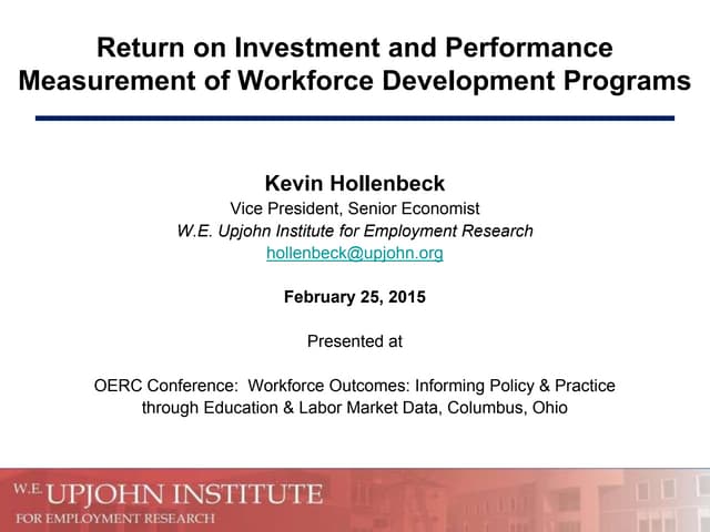 Return on Investment and Performance Measurement of Workforce Development Programs