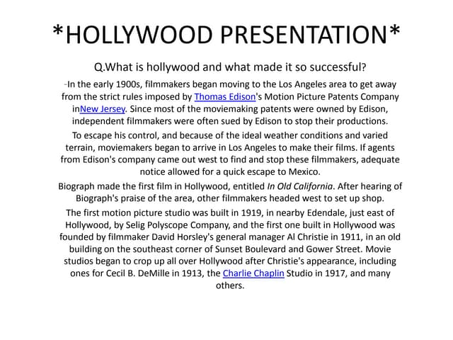 Hollywood presentation by fatima waqar.