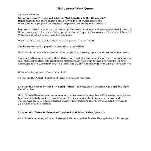 Holocaust web quest