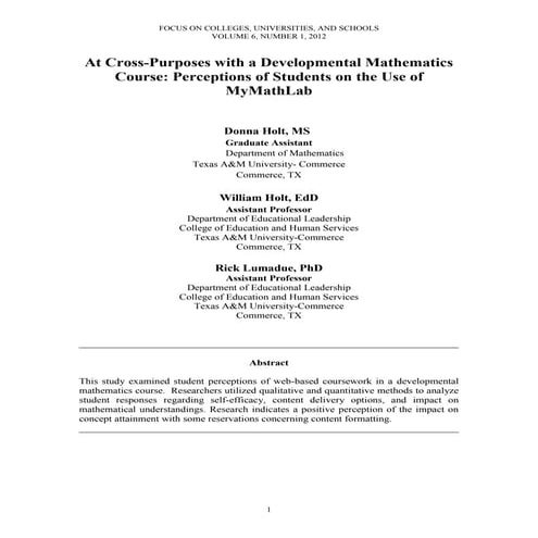 Donna Holt,  National Refereed Article Published in NATIONAL FORUM JOURNALS -...