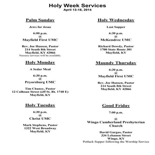 Holy week services 2014 | PDF