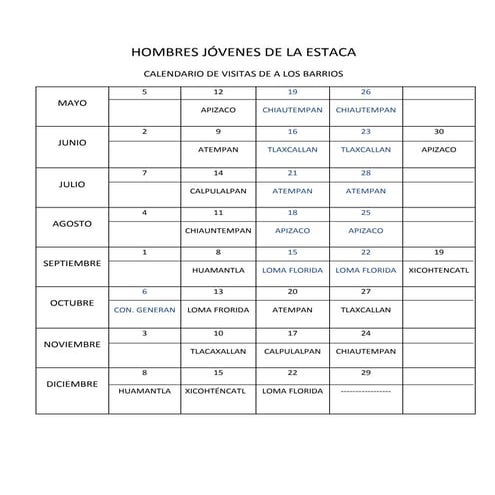 Hombres jóvenes de la estaca 2013 Calendario Anual