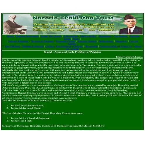 Quaid-e-Azam and Early Problems of Pakistan