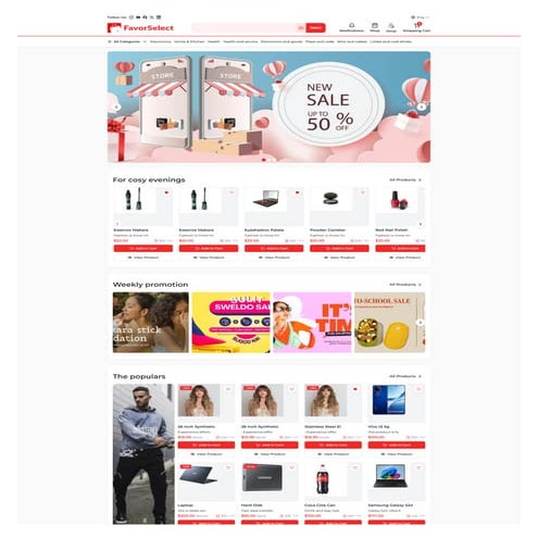 FavorSelect E-Commerce Platform – Homepage UI & Frontend Integration Showcase