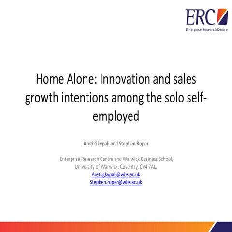 Home Alone:Innovation and sales growth intentions among the solo self-emplyed
