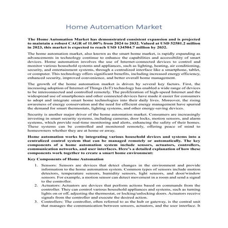 Home Automation Market Global Trends and Forecast Analysis (2023-2032)
