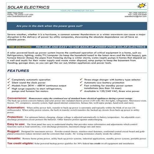 Solar Powered Home Back Up Power