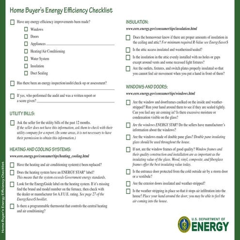 Home buyer’s energy efficiency checklist   carolinas green homes